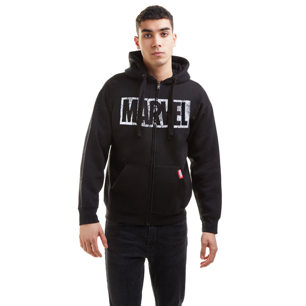 Marvel Mens - Logo Distress- Zip Hood - Black