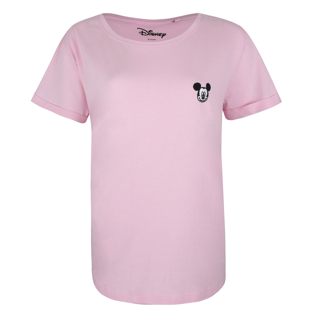 Disney Ladies - Mickey Face Emb - T-Shirt - Light Pink
