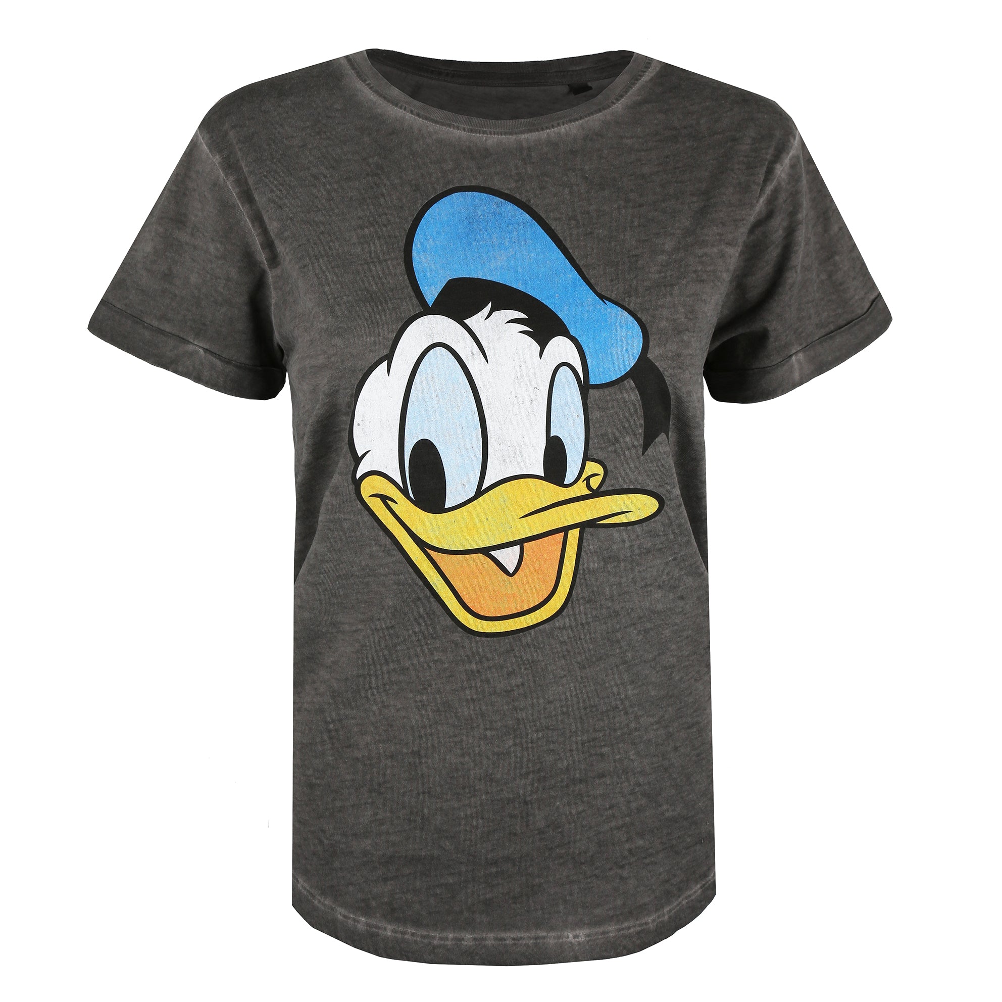 Disney Ladies - Donald - Face T-shirt Duck - Wash Vintage Charcoal