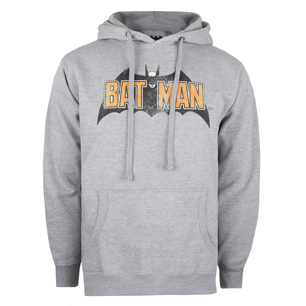 DC Comic Mens - Vintage Bat Logo - Pullover Hood - Grey Marl