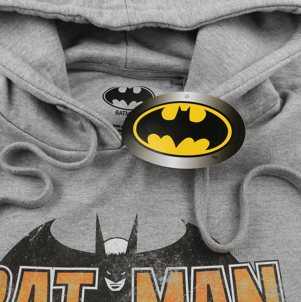 DC Comic Mens - Vintage Bat Logo - Pullover Hood - Grey Marl