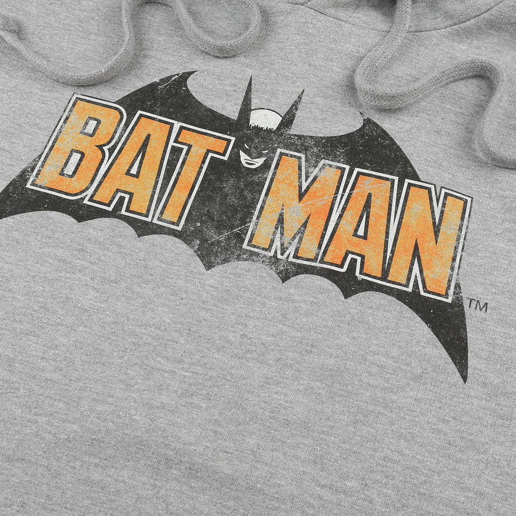 DC Comic Mens - Vintage Bat Logo - Pullover Hood - Grey Marl