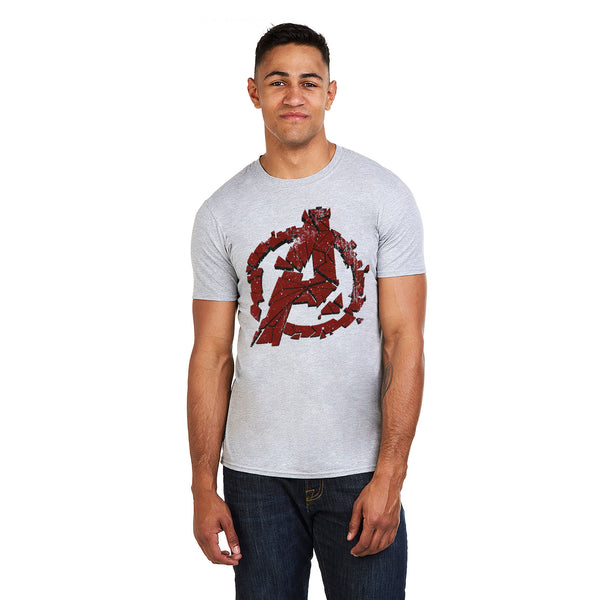Marvel Mens - Avengers Cracked Logo Endgame - T-Shirt - Grey Marl