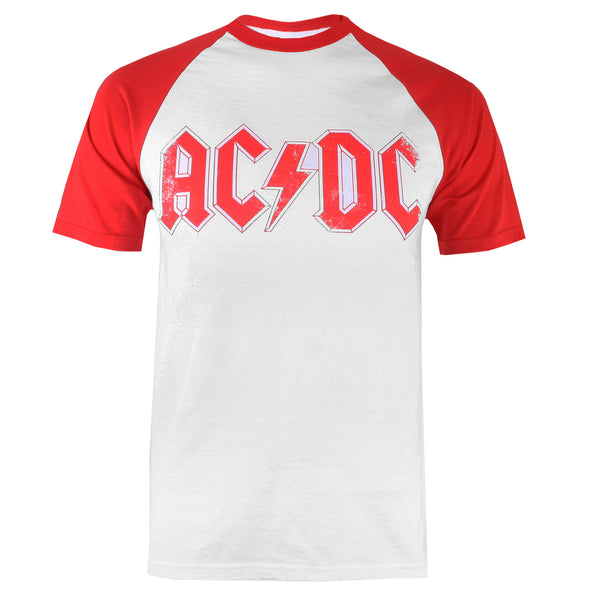 AC/DC Mens - Logo Raglan - T-shirt - White/Red - CLEARANCE