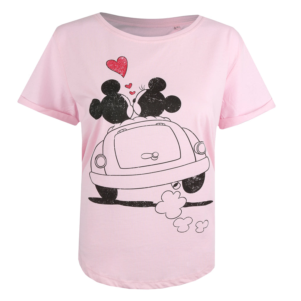 Disney Ladies - Mickey & Minnie Hearts - T-shirt - Light Pink