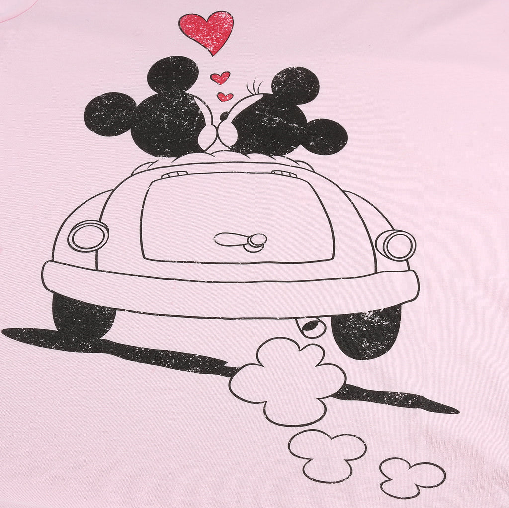 Disney Ladies - Mickey & Minnie Hearts - T-shirt - Light Pink